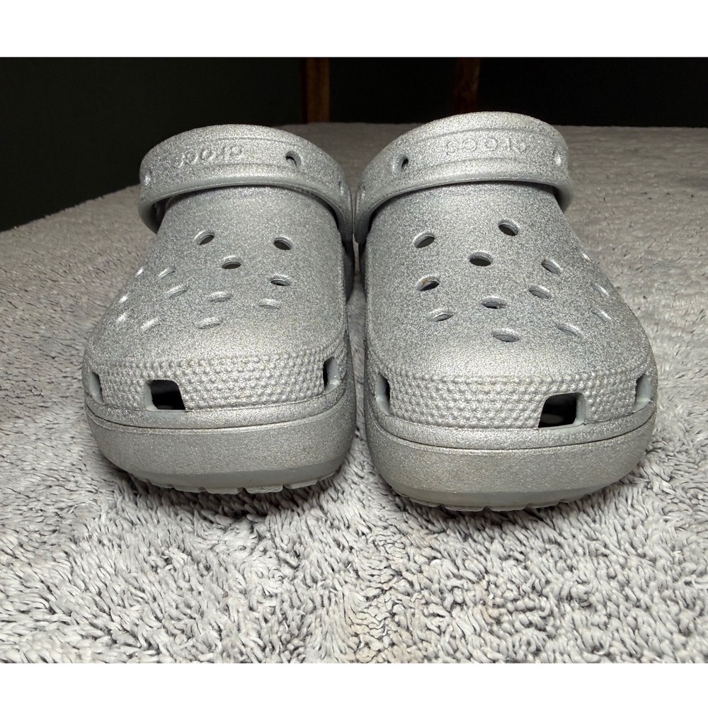 Crocs Classic Platform Clog Glitter Silver Sparkle Womens Size 7 Platform Shoes - Picture 5 of 9